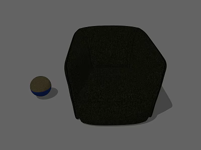 Black Fabric Single Sofa With Small Stool In Simple Setting 3d model