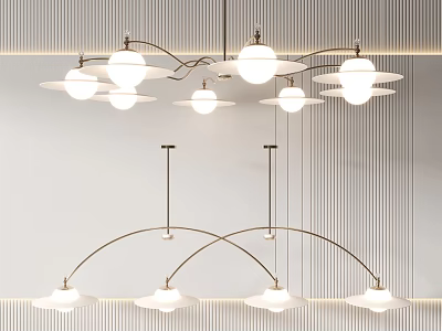 Modern Arc Design Pendant Lights For Interior With White Shades Multiple Lights And Striped Background 3d model