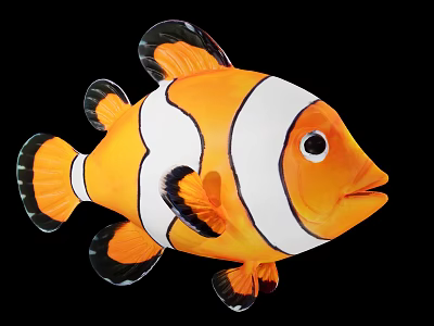 Clownfish With Orange And White Stripes And Black Edged Fins On Black Background 3d model