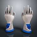 Gray And White Protective Gloves With Blue Wrist Cuffs And Mesh Design