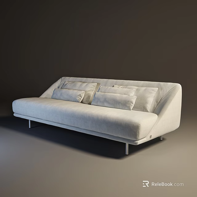 Modern Sleek Double Sofa With Light Fabric Upholstery Multiple Cushions And Metal Legs 3d model 