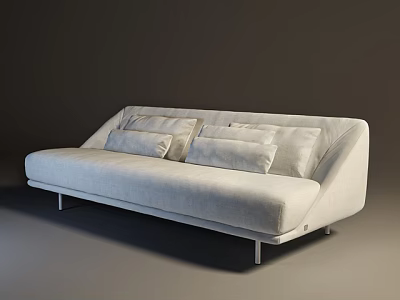 Modern Sleek Double Sofa With Light Fabric Upholstery Multiple Cushions And Metal Legs 3d model