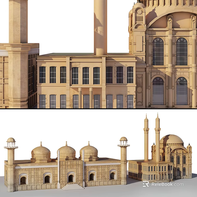 Traditional Islamic Religious Architecture Showcasing Mosque Domes Minarets And Artistic Design 3d model 