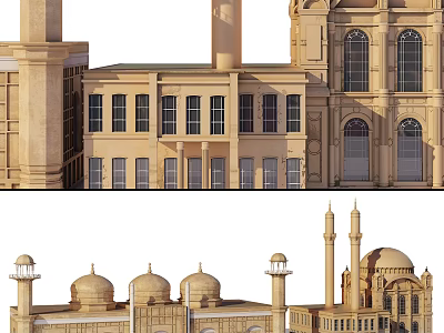 Traditional Islamic Religious Architecture Showcasing Mosque Domes Minarets And Artistic Design 3d model