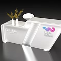 Modern White Reception Desk With Acrylic Surface Vase Dried Flowers And Logo
