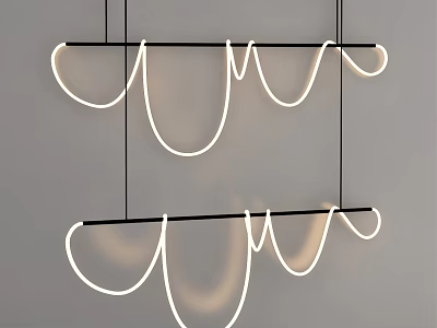 Modern White Wavy Line Chandelier Design With Black Frame On Gray Wall 3d model