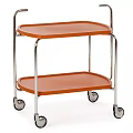 Two Tier Storage Cart with Brown Trays and Silver Metal Frame on Wheels