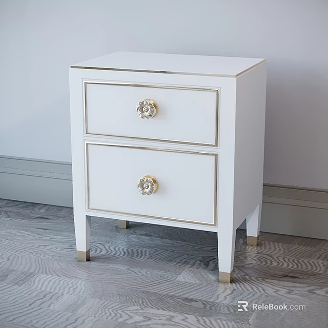 Elegant White Chest of Drawers with Gold Accents and Decorative Handles 3d model 
