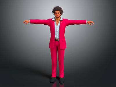 A Man Wearing Pink Suit And White Shirt Standing With Arms Outstretched 3d model
