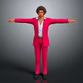A Man Wearing Pink Suit And White Shirt Standing With Arms Outstretched