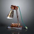 Handmade Vintage Table Lamp With Metal Shade Wooden Base And Green Wire