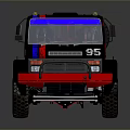 Off Road Flatbed Truck With Black Red Blue Body And 95 Decal