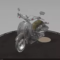 Gray Vintage Scooter Displayed On Circular Black Carpet Platform With Classic Details