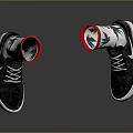 Stylish Black Shoes With White Socks Featuring Red Cuffs And Green Plant Patterns