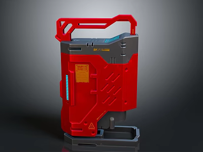Red And Gray Industrial Device With Handle Warning Label And Blue Indicators 3d model
