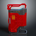 Red And Gray Industrial Device With Handle Warning Label And Blue Indicators