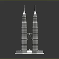 Petronas Twin Towers Architecture Model With Tall Towers Skybridge And Blue Base