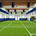 Indoor Physical Training Facility With Green Turf Basketball Hoop And Seating Areas
