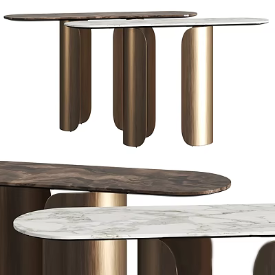 Elegant Modern Console Table With Brass Columns Dark Stone Top And Marble Surface 3d model