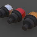 Set of Three Colored Warning Lights Yellow Red Silver Rotating Emergency Indicators