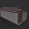 Urban Building Complex With Red Brick Facade Multi Story Windows And Roof Structures 3d model