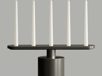 Candle Lamp With Five White Candles On Modern Black Cylindrical Base 3d model