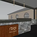 Modern Cafe Interior With Curved Bar Counter Circular Ceiling And High Stools 3d model