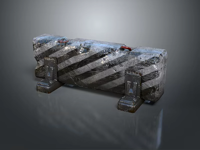Metal Traffic Barrier With Black White Stripes Red Bolts And Base Supports 3d model