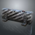 Metal Traffic Barrier With Black White Stripes Red Bolts And Base Supports
