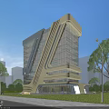 Modern Office Building With Glass Curtain Wall Unique Architectural Design And Urban Greenery