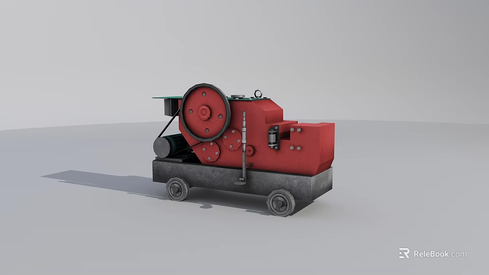Red Mobile Industrial Cutting Equipment With Sturdy Base And Mechanical Wheels 3d model 