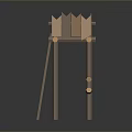 Scenic Rural Landscape Featuring Wooden Watchtower with Ladder and Pointed Fence Railing