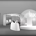 Modern Exhibition Booth Design With Curved Structure Spherical Installation MIK Signage And Panel Displays