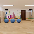 Bright Fitness Studio With Wooden Floor Yoga Mats Ballet Barres Wall Art And Plants