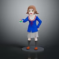 Anime Style Game Character With Brown Hair Yellow Eyes Blue Jacket And Gray Skirt