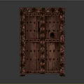 Traditional Dark Wood Cabinet With Intricate Carved Patterns And Double Doors