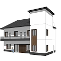 Modern Detached Villa With Black Roof White Exterior And Second Floor Balcony