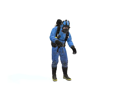 Game Movie Character Wearing Blue Protective Suit with Helmet and Backpack Gear 3d model