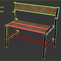 Outdoor Bench Featuring Wooden Seat And Backrest With Red Metal Frame