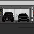 Modern Garage Interior With Two Cars Parked Clean Design And Parking Lines