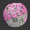 Cartoon Floating Island Scene With Pink White Surface And Decorative Plants Arches