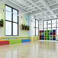 School Activity Room Spacious Interior With Large Windows Plant Shelves Colorful Lockers And Wooden Flooring