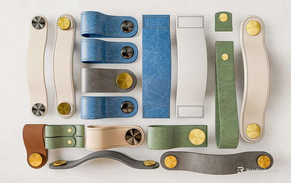 Various Color Leather And Metal Handles For Cabinet And Furniture Design 3d model 
