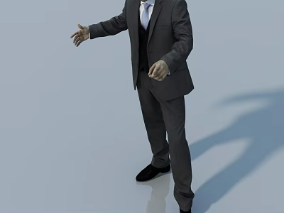 Man In Formal Suit Standing With Outstretched Hand On Reflective Floor 3d model