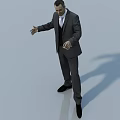 Man In Formal Suit Standing With Outstretched Hand On Reflective Floor