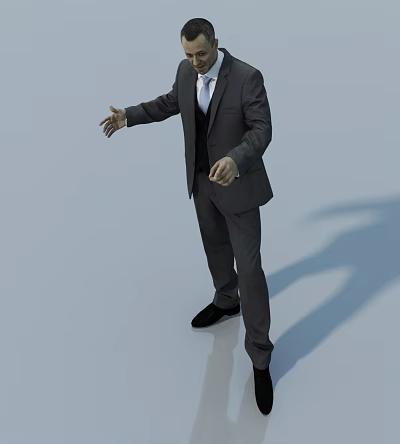 Man In Formal Suit Standing With Outstretched Hand On Reflective Floor 3d model