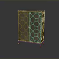 Modern Wooden Cabinet With Hexagonal Pattern Doors Gold Hardware Black Legs And Gold Feet Design