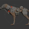 Futuristic Mechanical Dog Game Character With Metal Armor And Red Details