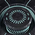 Futuristic Sci Fi Circular Structure With Neon Blue Glowing Lines And Metallic Geometric Patterns 3d model
