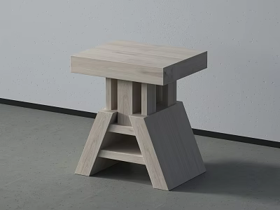 Modern Wooden Single Chair With Geometric Support Legs And Square Seat Design 3d model